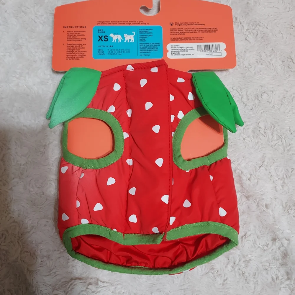 Boots & Barkley Red & Green Strawberry Pet Vest Costume Halloween Dress Up XS